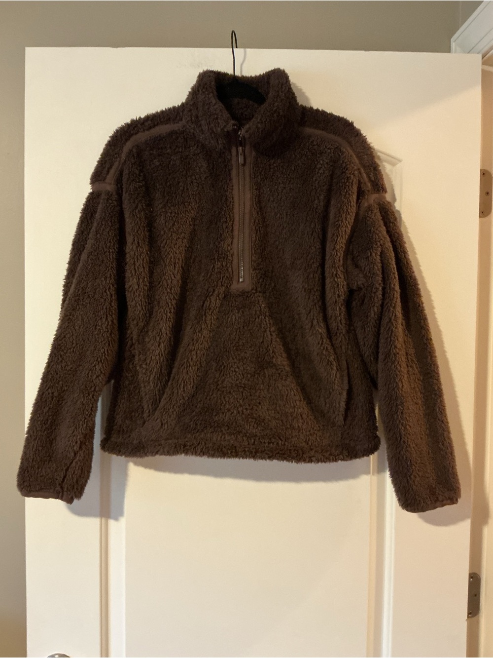 Women’s Plush Half-Zip Hoodie Jacket - Brown